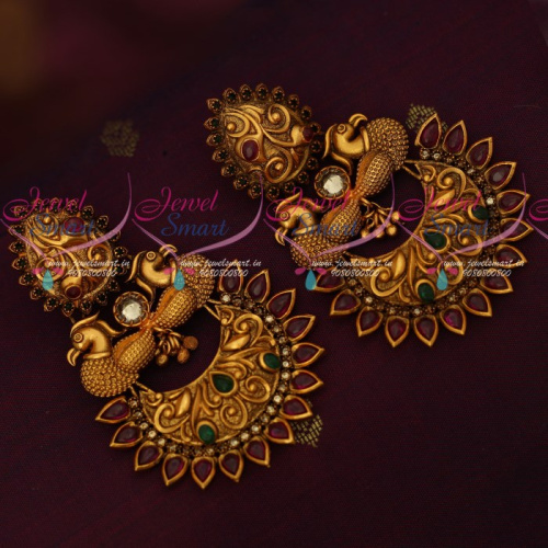 ER16857 Multi Color Antique Jewellery Kemp Uneven Stones Beautiful Chand Bali Earrings