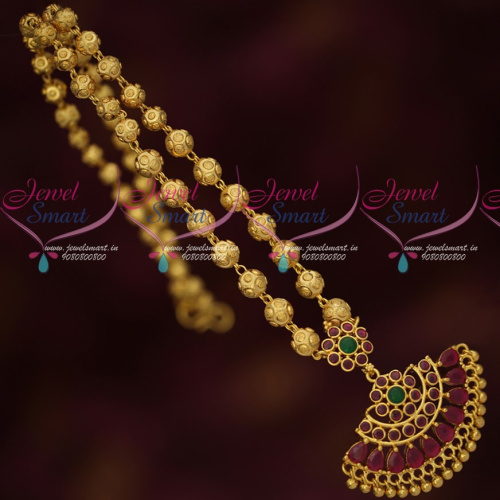 NL16652 Beads Mala Ruby Pendant Attiga Design Fancy Gold Covering Jewellery Online