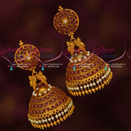 J16121 Traditional Gold Design Fashion Jewellery Red Stones Big Jhumka Earrings Online