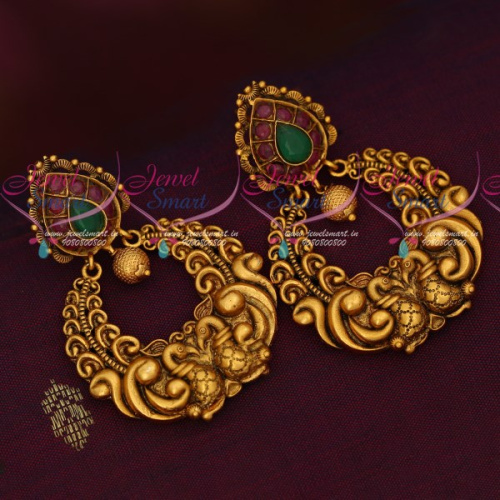 ER16854 Peacock Design Ruby Emerald Nakshi Chand Bali Antique Jewellery Online