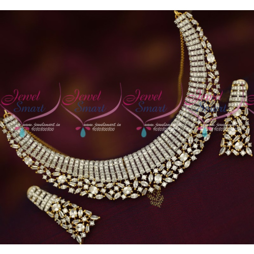NL16624 Sparkling AD White Stones Diamond Look Imitation Jewellery Short Necklace Online