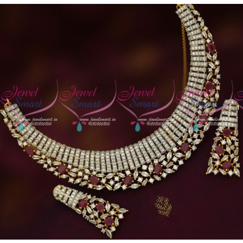 NL16625 Diamond Jewellery Inspired Imitation Short Necklace Ruby White Stones