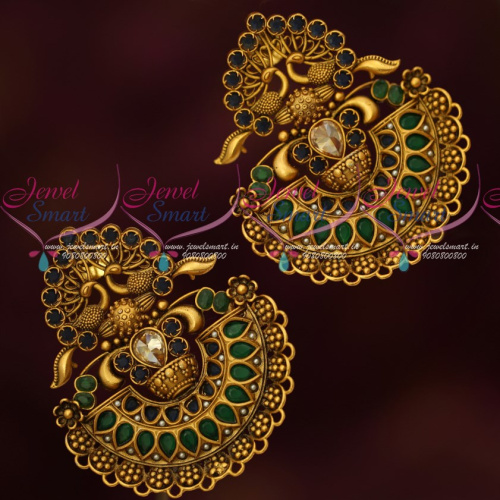 ER16604 Emerald Green Antique Jewellery Big Size Matte Gold Finish Earrings Shop Online