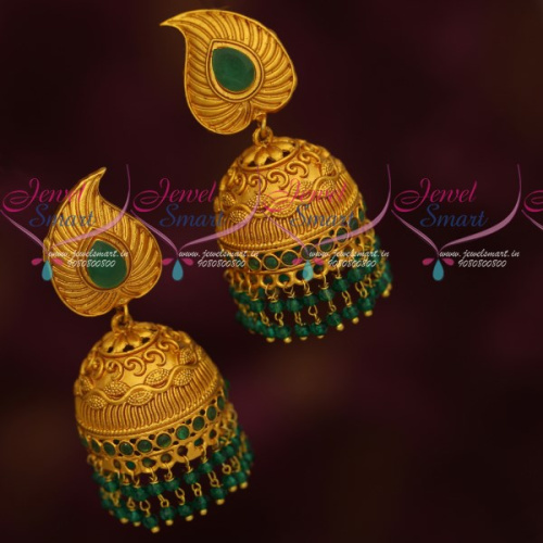 J16794 Traditional Gold Design Fashion Jewellery Green Double Layer Beads Jhumka