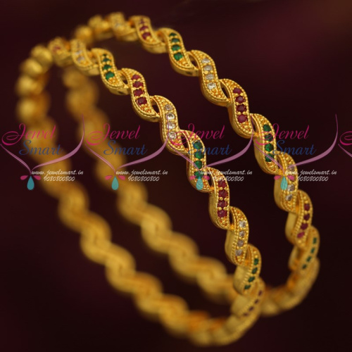 B16607 AD Multi Colour Stones Neli Bangles Gold Covering South Indian Imitation Jewelry Online