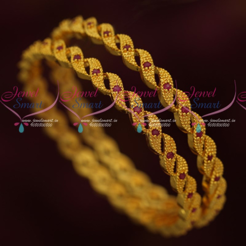 B16608 Ruby Stones Low Price South Indian Gold Covering Bangles AD Jewellery
