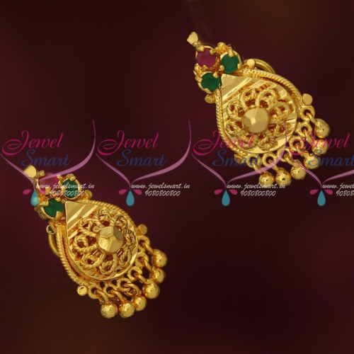 ER16517 Ruby Emerald Gold Covering Ear Studs for Women Daily Wear Jewelry