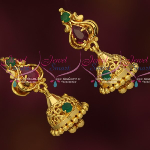 J16508 Artificial Jewelry Small South Indian Screwback Jhumka AD Stones Online