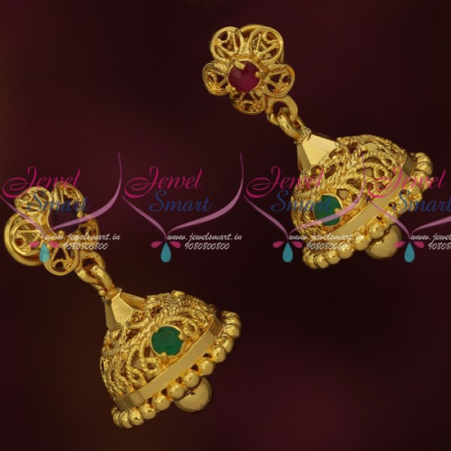 J16514 Artificial Casting Gold Covering Jewelry Screwback Jhumka AD Stones Online