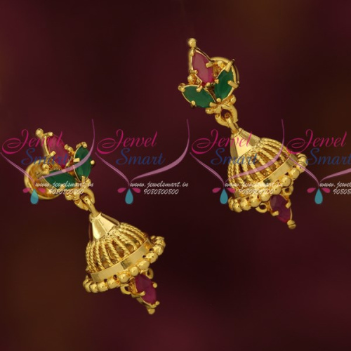 J16516 Gold Model Imitation Jhumka Small Size AD Stones Daily Wear Designs Online