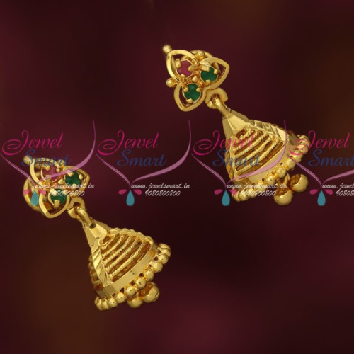 J16518 Fancy Gold Covering Jewellery Daily Use Jhumka Earrings AD Stones Collections