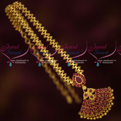 CS16780 Daily Wear Stylish Jewellery Gold Plated Chain Pendant Ruby AD Stones