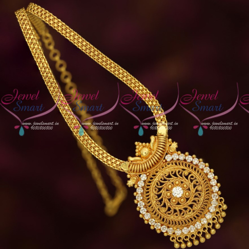CS16721 South Indian Gold Plated Jewellery AD White Stones Chain Pendant Traditional Designs
