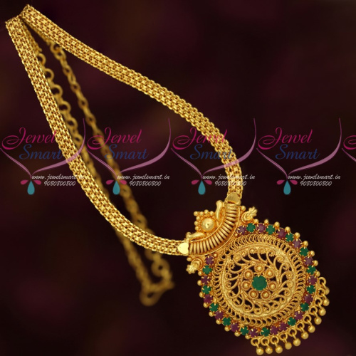 CS16726 Ruby Emerald South Indian Gold Plated Jewellery Chain Pendant Traditional Designs