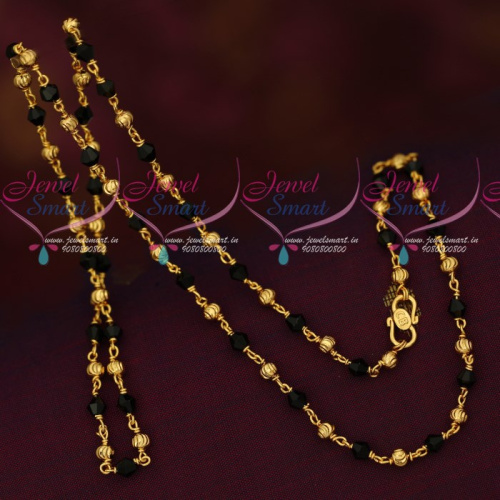 C16817 Daily Wear Gold Plated Crystal Black Beads Chain 24 Inches Online