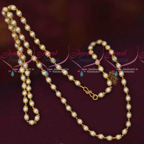 C16820 Pearl Chain Floral Caps Design 24 Inches Gold Plated Mala Online