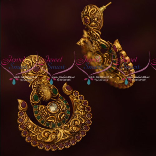 ER16591 Nakshi Handmade Jewellery AD Semi Precious Stones Chandbali Earrings Online