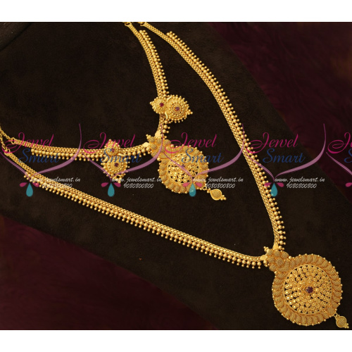 NL16631 Gold Covering Jewellery Beads Design Long Short Combo Mini Bridal Set