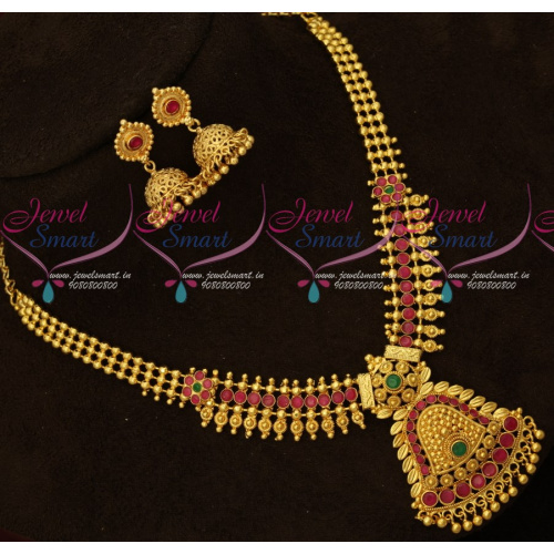 NL16634 South Indian Fancy Gold Covering Necklace Set Matching Jhumka Earrings