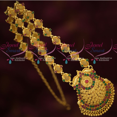 NL16677 South Indian Jewelry Bright Gold Covering Net Emboss Haram Traditional Designs