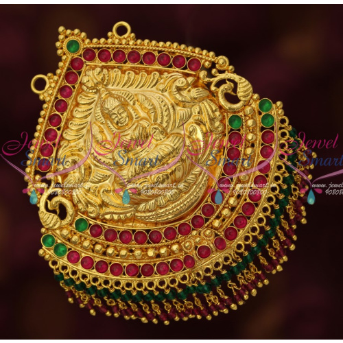 P16519 Temple Broad Big Light Weight Nakshi Gold Plated Pendant Real Kemp Crystal Hangings Online