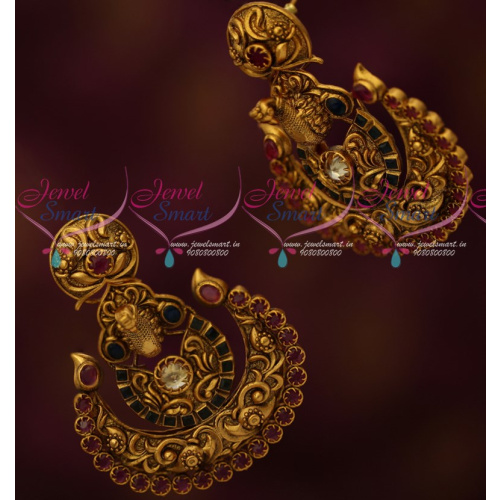 ER16586 Nakshi Antique Hand Setting Semi Precious Stones Chand Bali Earrings Online