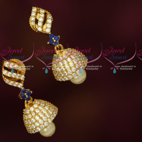 J16797 AD Sapphire Blue Bell Shape Small Fancy Jhumki Earrings Buy Online 