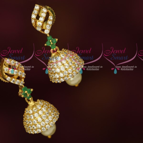 J16799 AD Green Stones Blue Bell Shape Small Fancy Jhumki Earrings Buy Online 