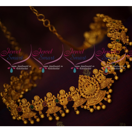 H16562 Intricately Finished Temple Vaddanam Gold Finish Real Look Matte Antique Jewellery Designs