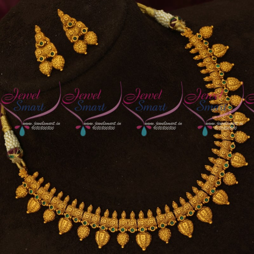 NL16986 Beautiful Gold Finish Emerald Green Stones Antique Fashion Necklace Set Online