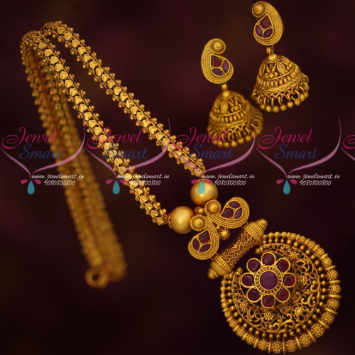 PS17132 Ruby Stones Intricately Finished Trendy Chain Pendant Set Matte Gold Plated Jewellery