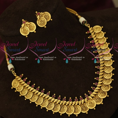 NL16977 South Indian Antique Kasulaperu Imitation Jewellery Coin Necklace Intricately Designed