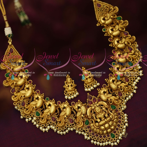 NL16970M Bridal Jewellery Antique Gold Plated Kemp Stones Traditional Design Necklace Online