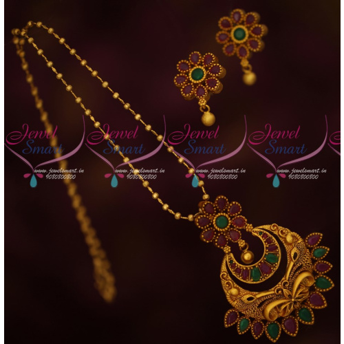 PS17170 Simple Beads Chain Fancy Floral AD Stones Pendant Set Fashion Jewellery Designs