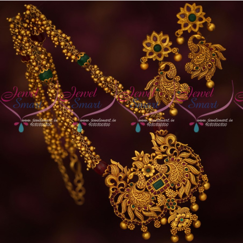 NL17024 Beads Mala Peacock Floral Pendant Matching Earrings Fashion Jewellery Designs Online