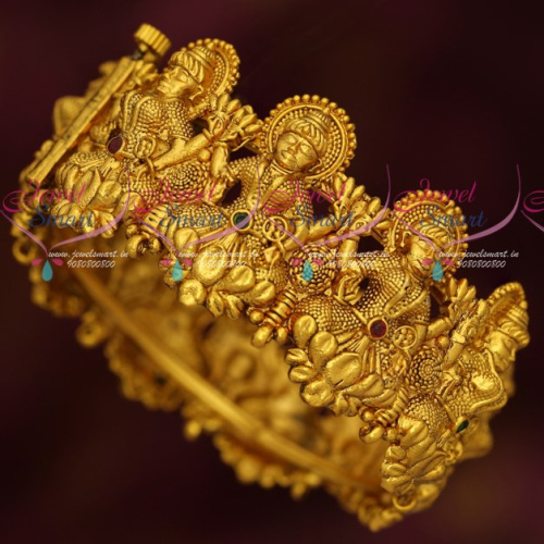 B17057 Broad Temple Jewellery Gold Plated Antique Kada Bangles Screw Open