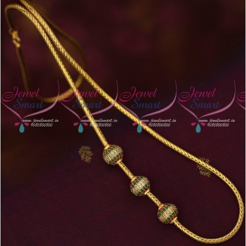 C16914 Multi Colour AD Ball Gold Model Mugappu Roll Kodi Chain Trendy Jewellery Online