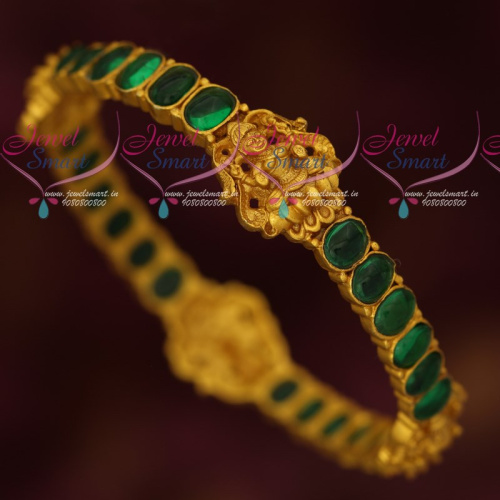 B16917 Temple Jewellery Real Kemp Green Single Piece Bangles Gold Look Designs Online
