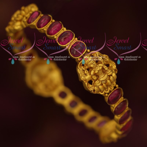 B16918 Real Kemp Red Stones Temple Jewellery Single Piece Bangle Gold Look Designs Online