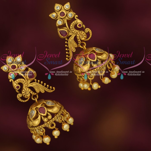 J17083 Ruby AD Jhumka Earrings Matte Gold Plated Jewellery Online
