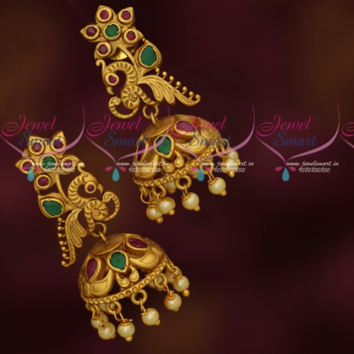 J17081 Ruby Emerald AD Jhumka Earrings Matte Gold Plated Jewellery Online