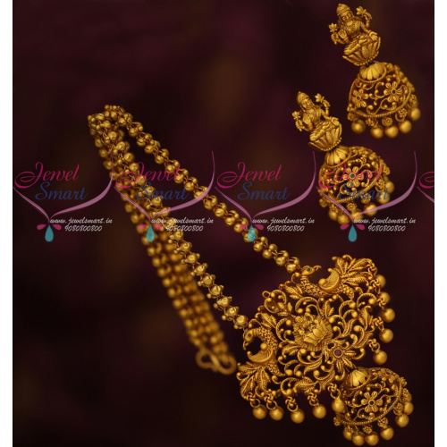 PS17149 Antique Nakshi Premium Finish Matte Chain Pendant Half Jhumka Temple Jewellery Online