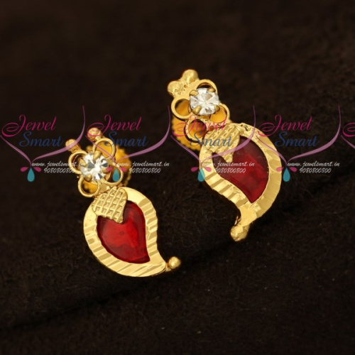 ER16945 Kerala Design Jewellery Small Size Screwback Mango Red Palakka Earrings Buy Online Gold Plated 