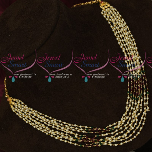 NL16883 Multi Strand Pearl Mala Red Green Glass Beads Combined Jewellery Shop Online