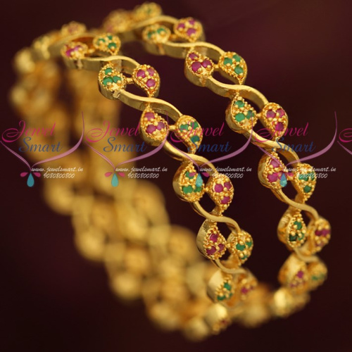 B16871 Ruby Emerald Stones Micron Plated AD Bangles Traditional Mango Design Online