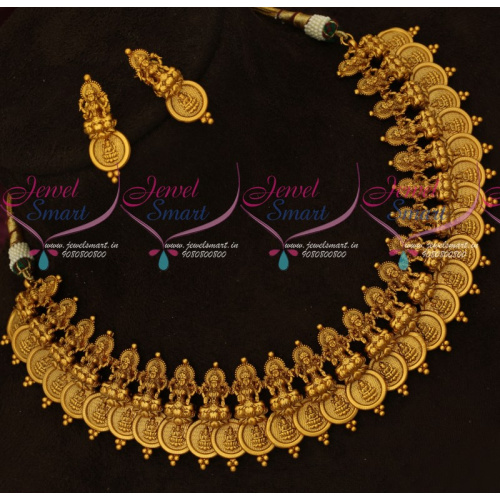 NL16878 Traditional Temple Jewellery Laxmi God Engraved Coin Necklace Latest Designs
