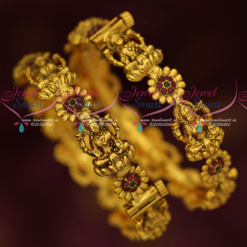 B16921 Antique Dull Gold Plated Temple Screw Open Bangles Traditional Jewellery Online