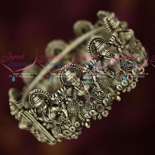 B16954 Silver Plated Oxidised Finish Single Piece Temple Nakshi Bangles Traditional Jewellery