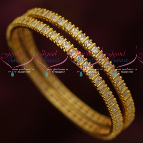 B17447 AD Square Stones Micron Gold Plated Daily Wear Bangles Shop Online