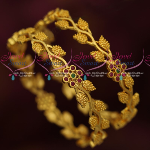 B17448 Leaf Design Broad Micron Gold Covering AD Stones Jewellery Latest Design Online